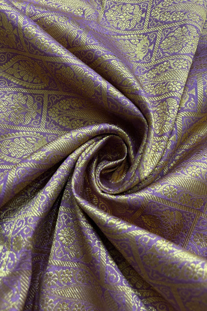 Paisley Motif In Checkered Zari Woven Brocade Semi Katan Silk Fabric