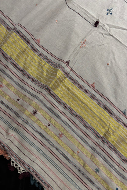 Misty Lavander Mirror Worked Handwoven Pure Kala Cotton Bujodi Dupatta