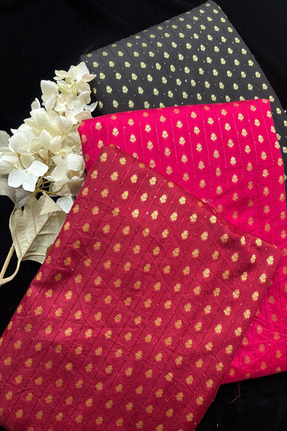 Gold Woven Buttas With Embroidered Vertical Sequins Semi Rawsilk Fabric