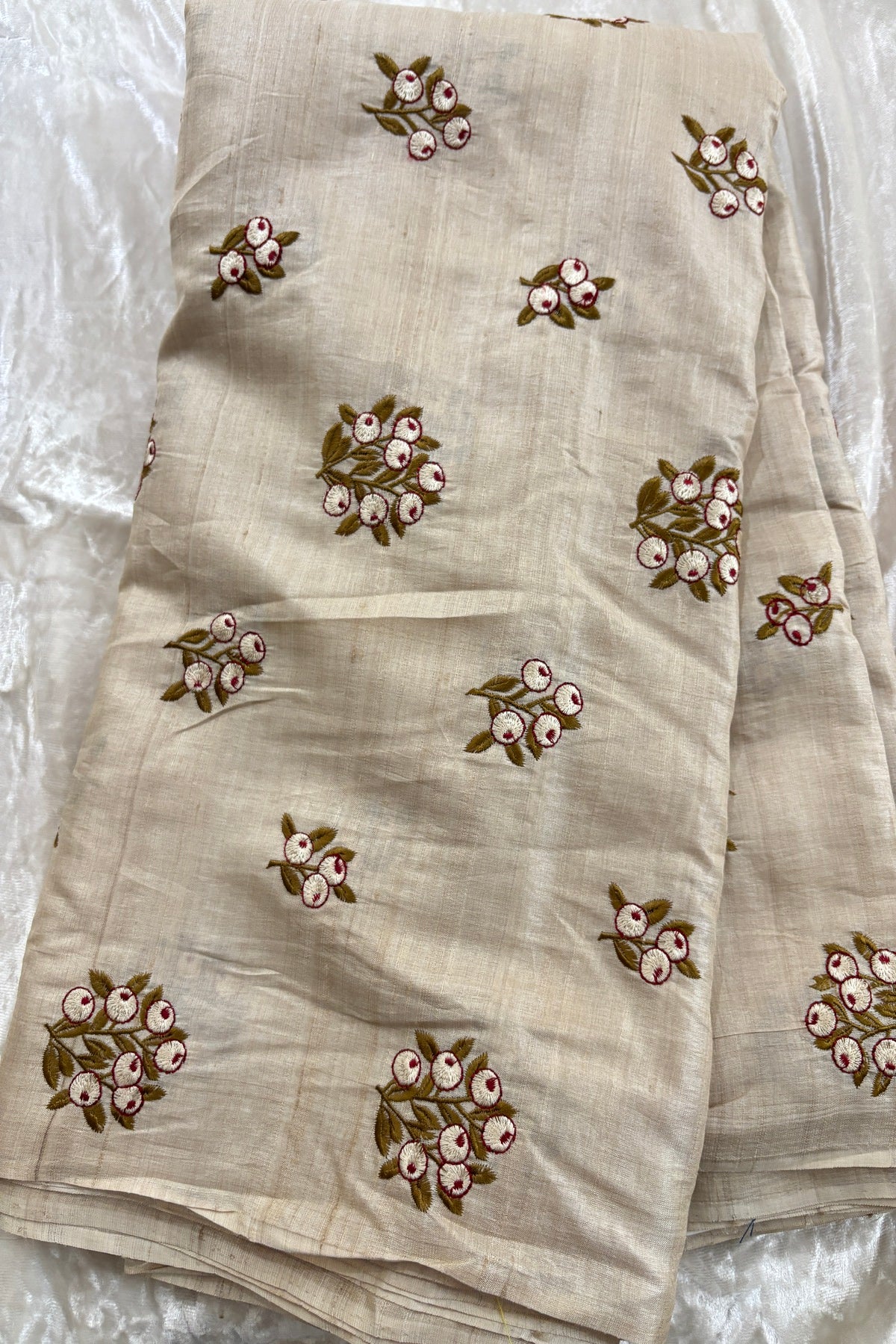 Bunch Of Berry's Embroidered Pure Tussar Fabric
