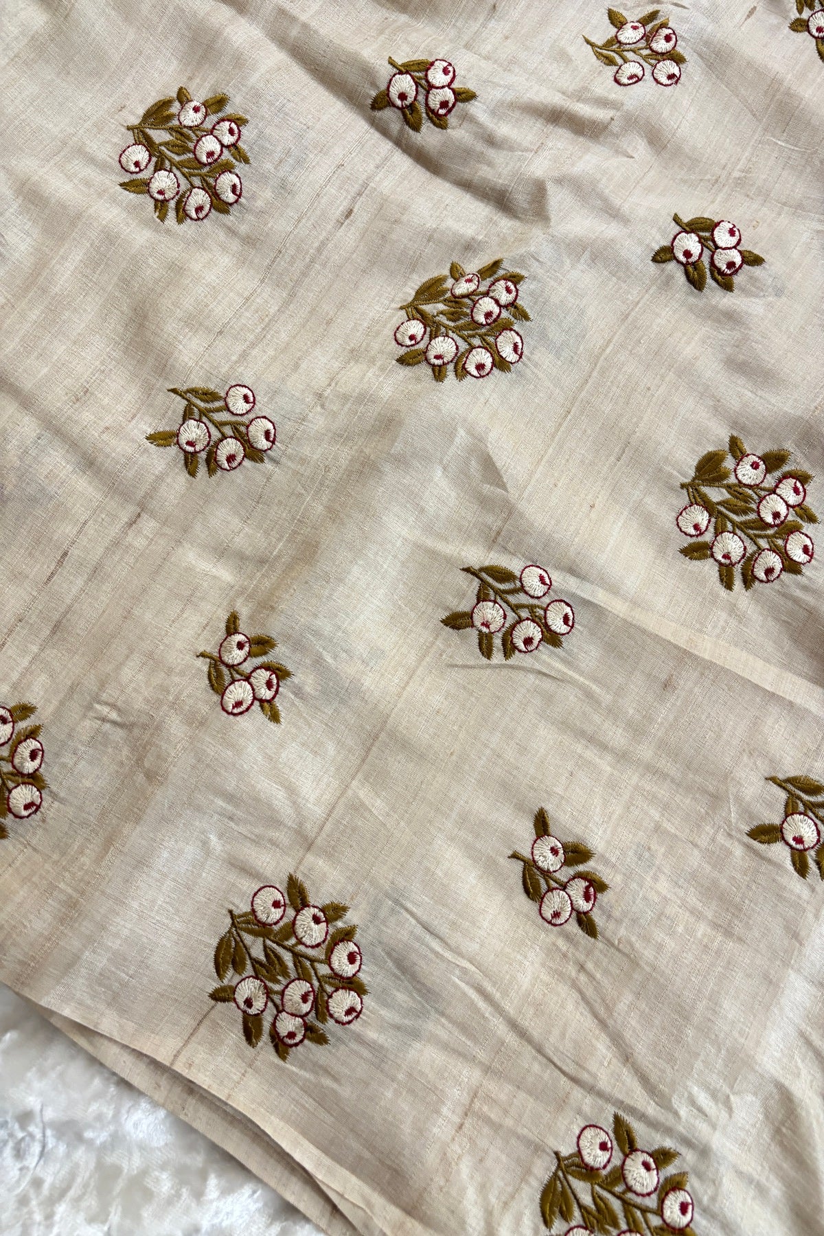 Bunch Of Berry's Embroidered Pure Tussar Fabric