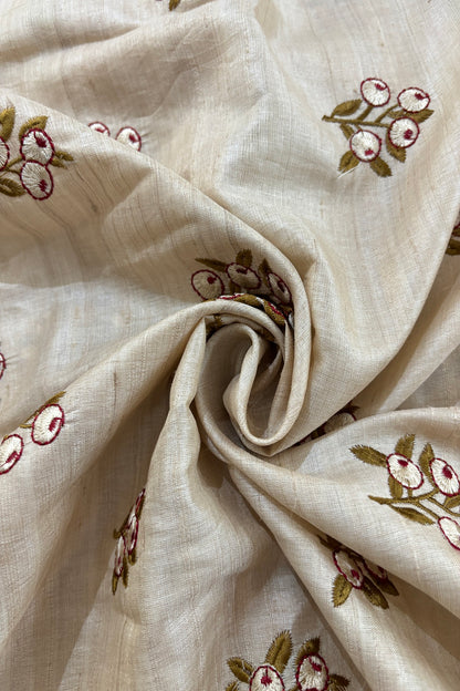 Bunch Of Berry's Embroidered Pure Tussar Fabric