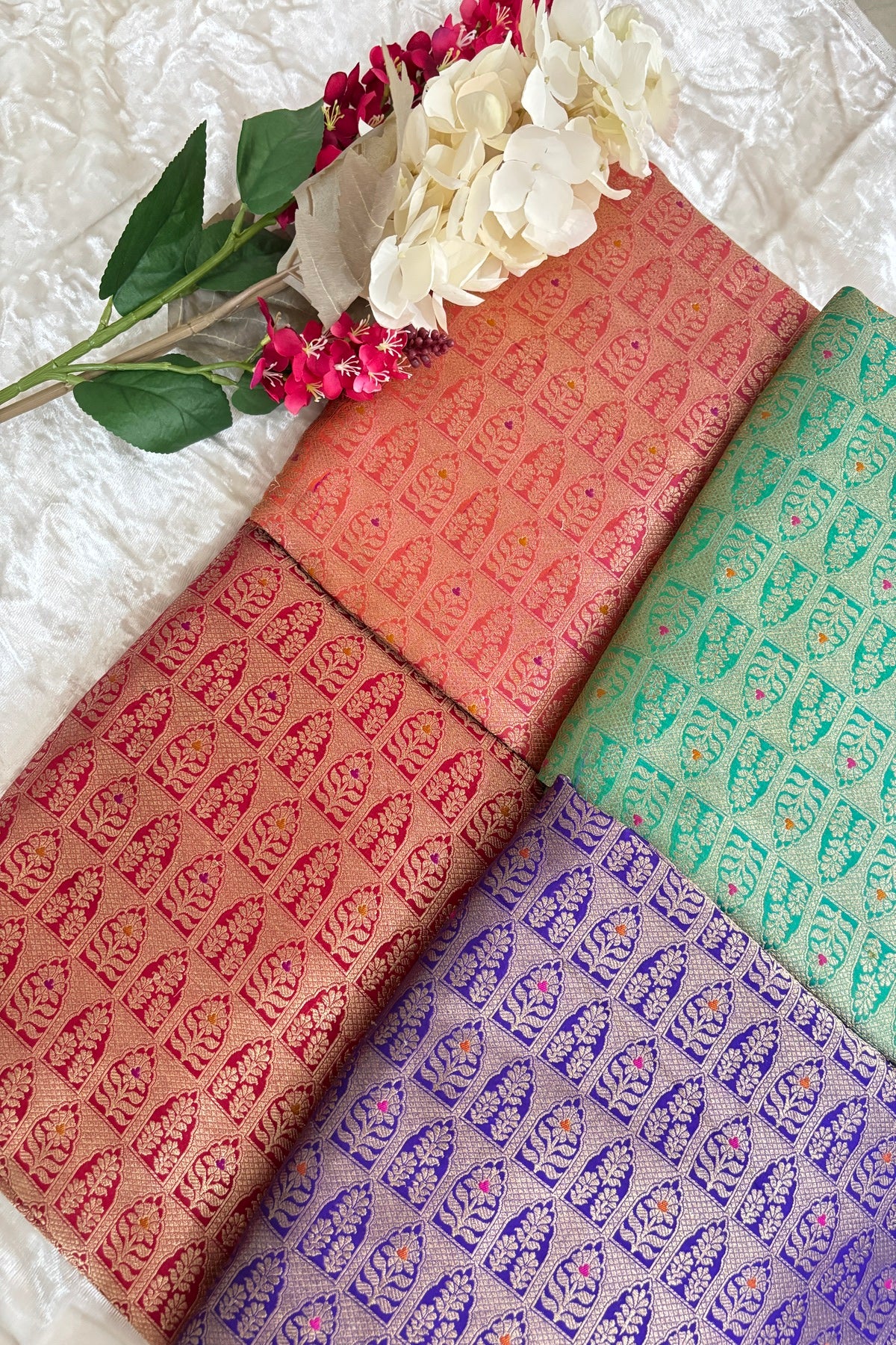 Meenakari Tilfi Inspired Handwoven Pure Banaras Katan Silk Fabric