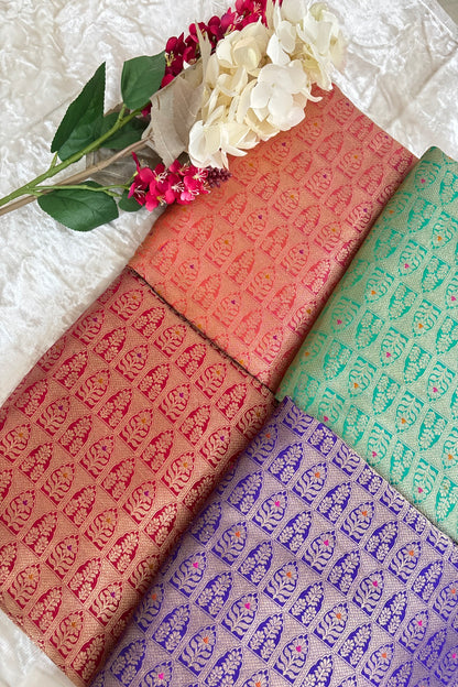 Meenakari Tilfi Inspired Handwoven Pure Banaras Katan Silk Fabric