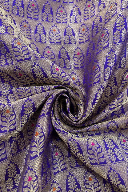 Meenakari Tilfi Inspired Handwoven Pure Banaras Katan Silk Fabric