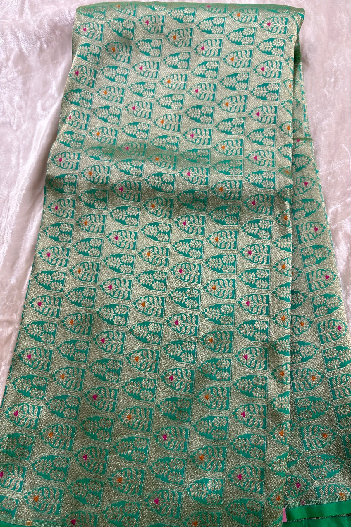 Meenakari Tilfi Inspired Handwoven Pure Banaras Katan Silk Fabric