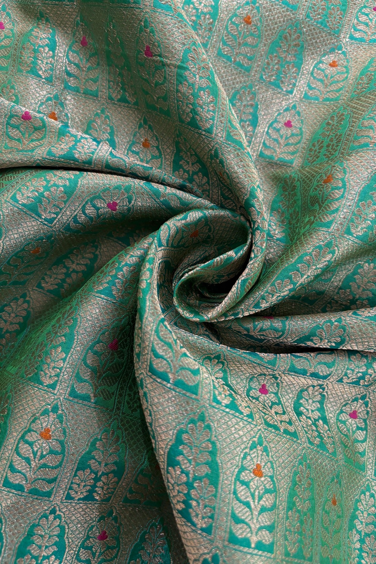 Meenakari Tilfi Inspired Handwoven Pure Banaras Katan Silk Fabric
