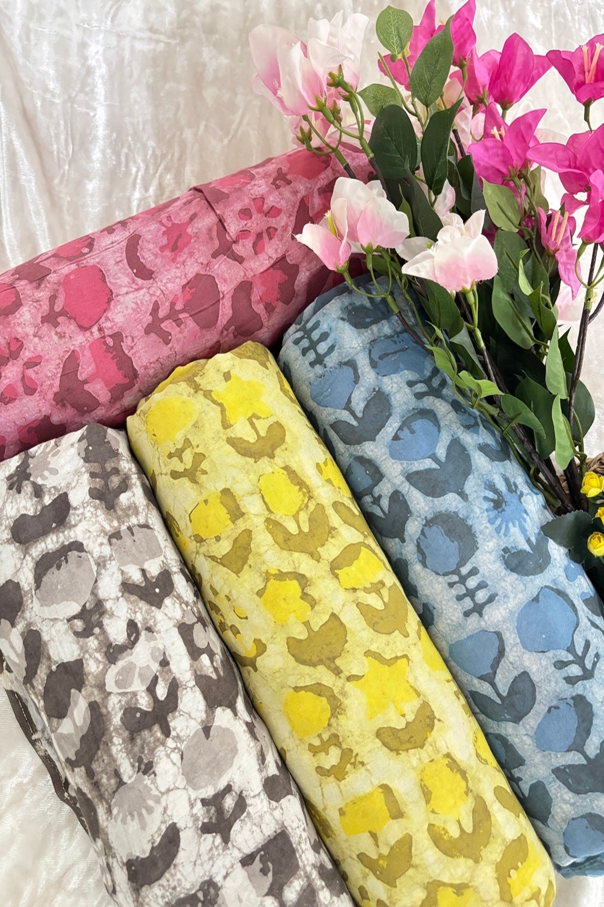 Abstract Floral HandBlock Printed Pure Modal Satin Fabric