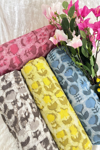 Abstract Floral HandBlock Printed Pure Modal Satin Fabric