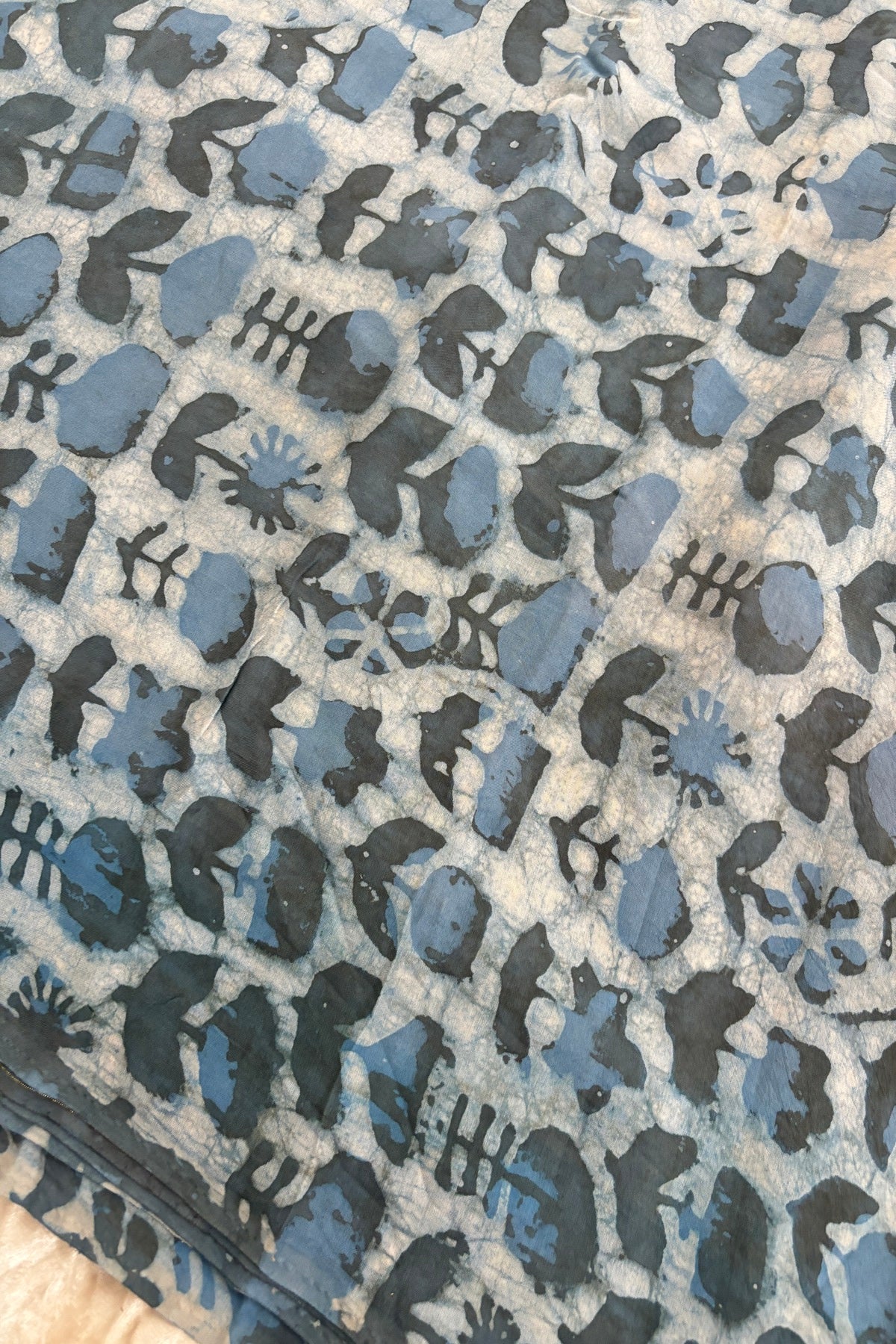 Abstract Floral HandBlock Printed Pure Modal Satin Fabric