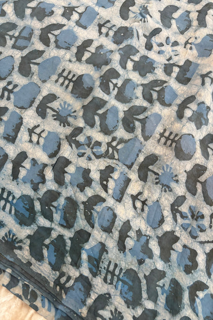 Abstract Floral HandBlock Printed Pure Modal Satin Fabric