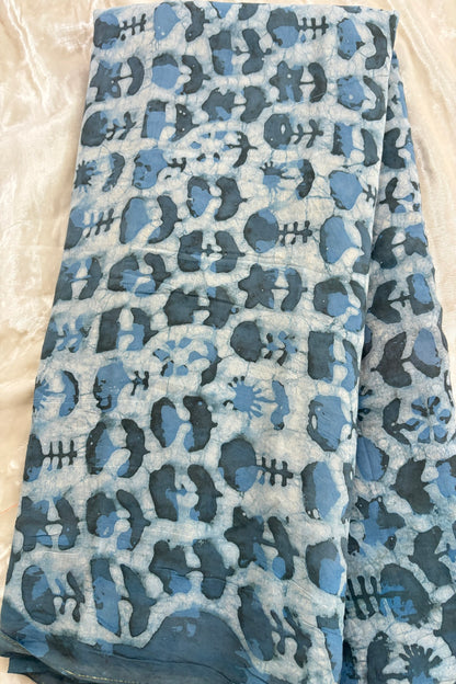 Abstract Floral HandBlock Printed Pure Modal Satin Fabric