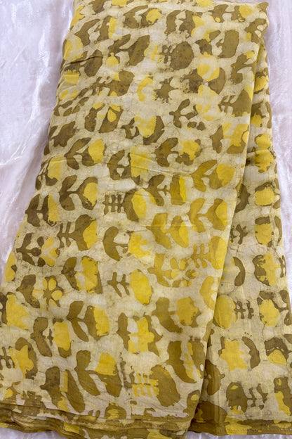 Abstract Floral HandBlock Printed Pure Modal Satin Fabric