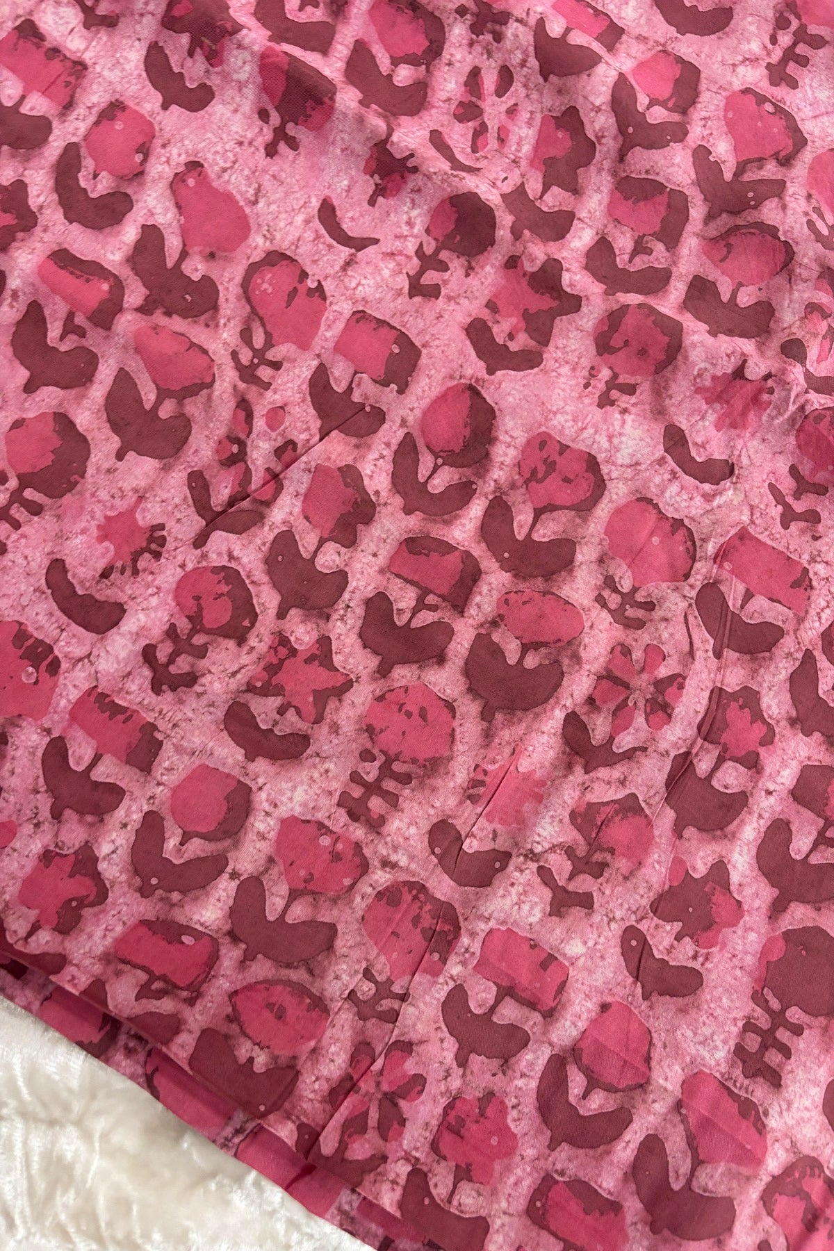 Abstract Floral HandBlock Printed Pure Modal Satin Fabric