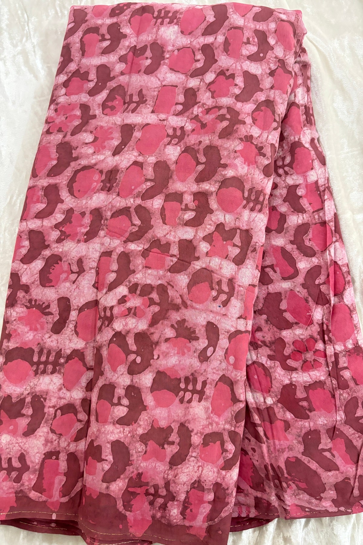 Abstract Floral HandBlock Printed Pure Modal Satin Fabric