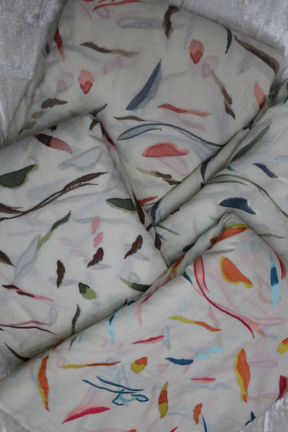 Multi Thread Embroidered Mul Cotton Fabric