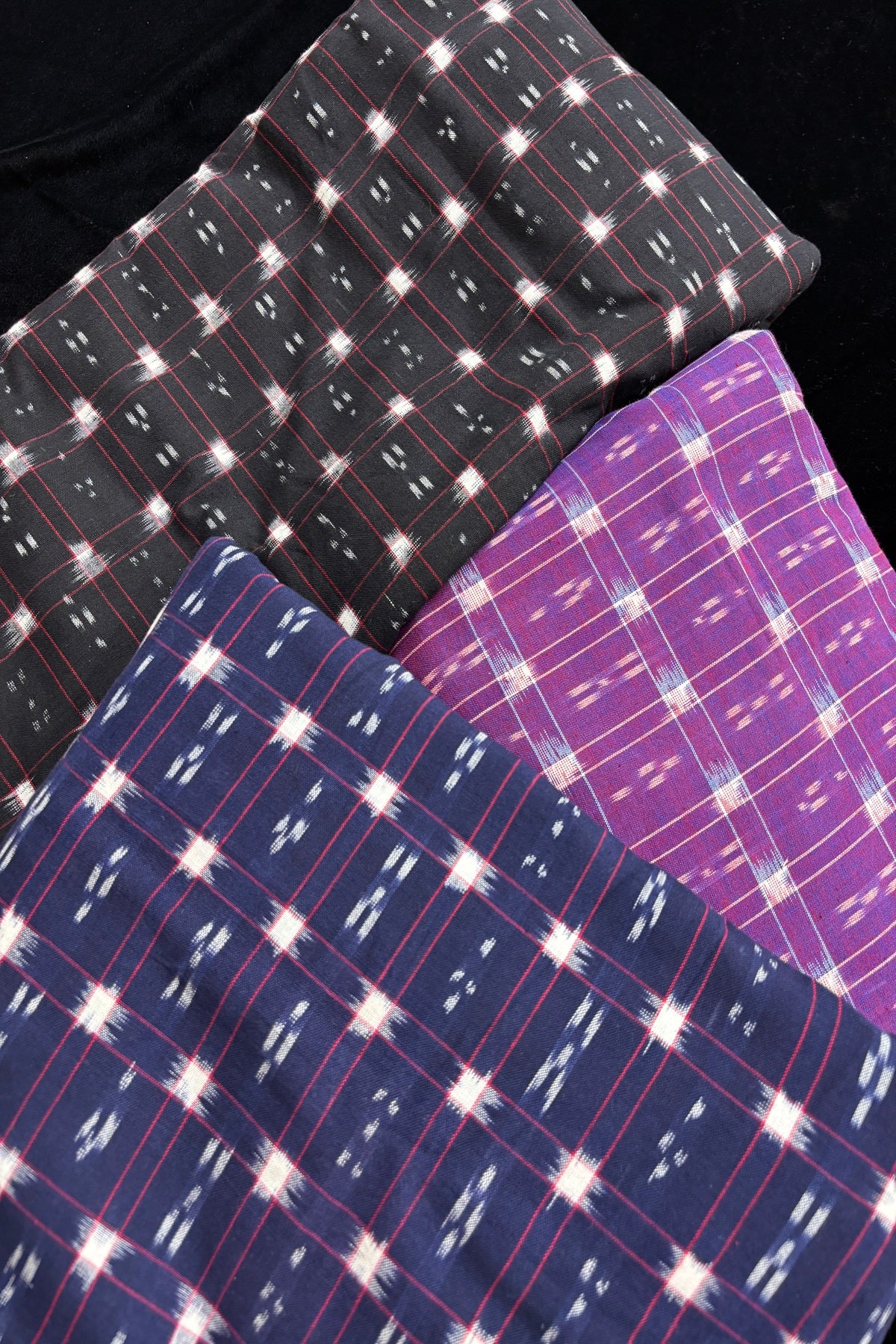 Double Ikkat Motifs In Checkered Geometric Squared Pure Cotton Fabric