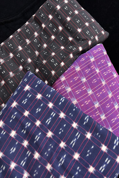 Double Ikkat Motifs In Checkered Geometric Squared Pure Cotton Fabric