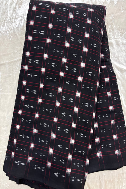 Double Ikkat Motifs In Checkered Geometric Squared Pure Cotton Fabric