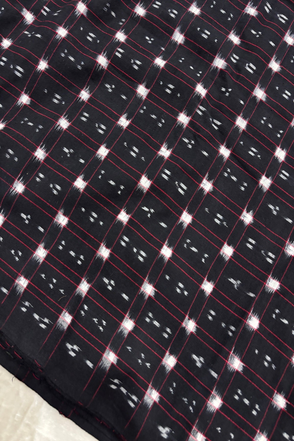 Double Ikkat Motifs In Checkered Geometric Squared Pure Cotton Fabric