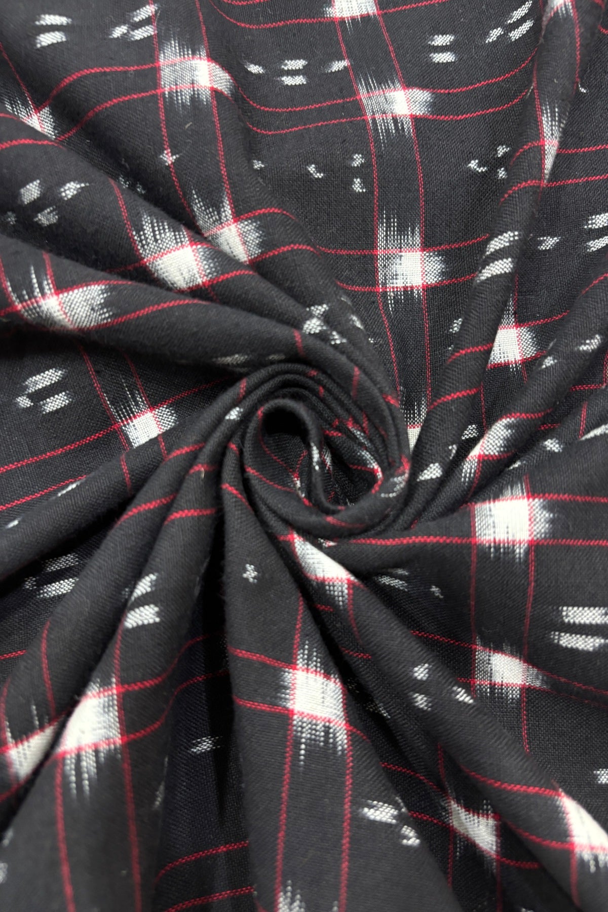 Double Ikkat Motifs In Checkered Geometric Squared Pure Cotton Fabric