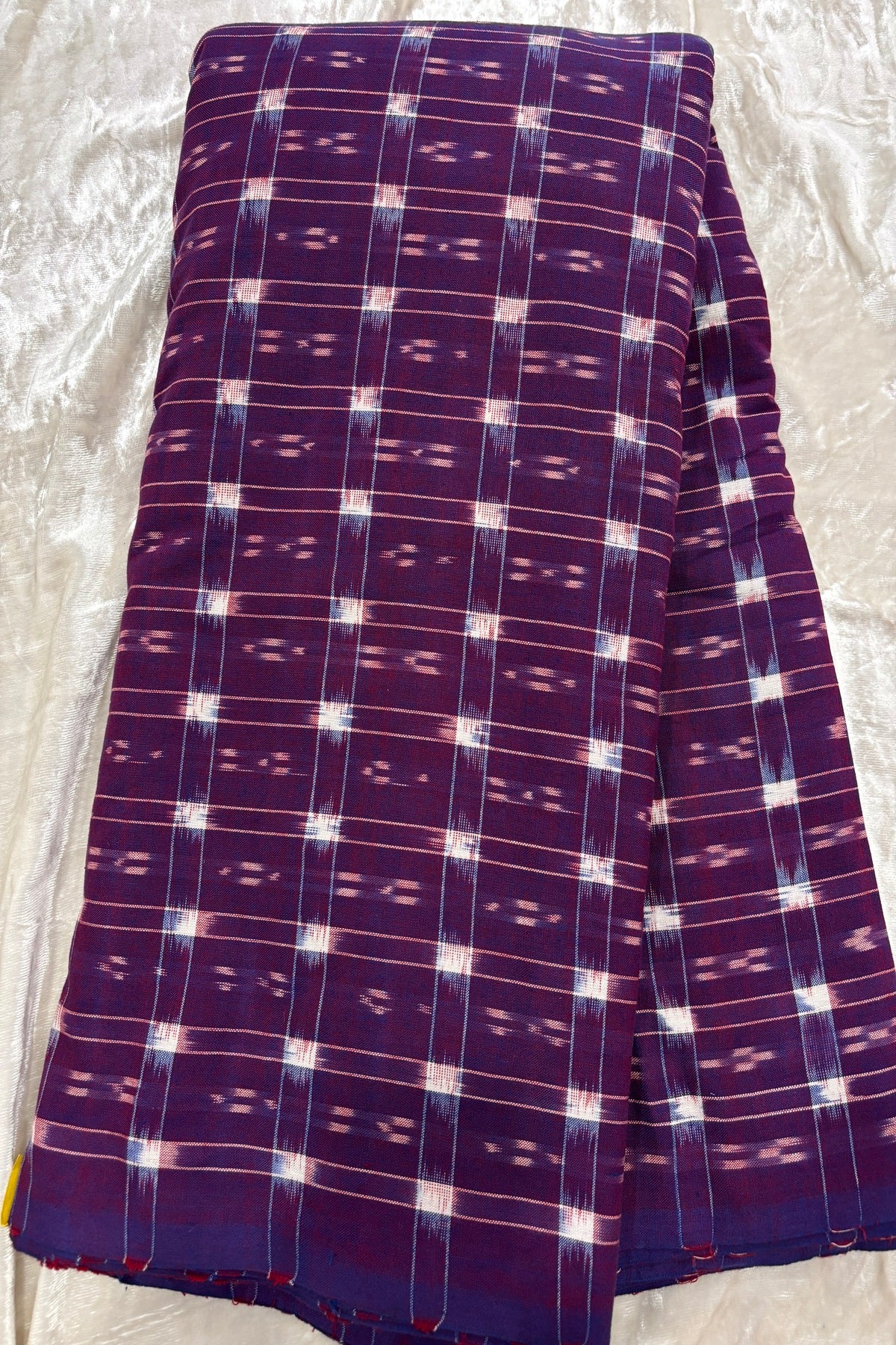 Double Ikkat Motifs In Checkered Geometric Squared Pure Cotton Fabric
