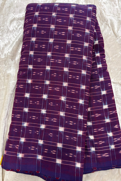 Double Ikkat Motifs In Checkered Geometric Squared Pure Cotton Fabric