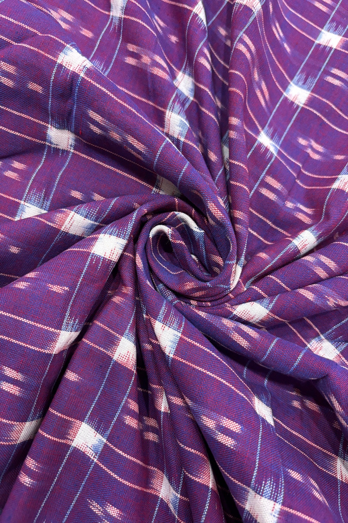 Double Ikkat Motifs In Checkered Geometric Squared Pure Cotton Fabric