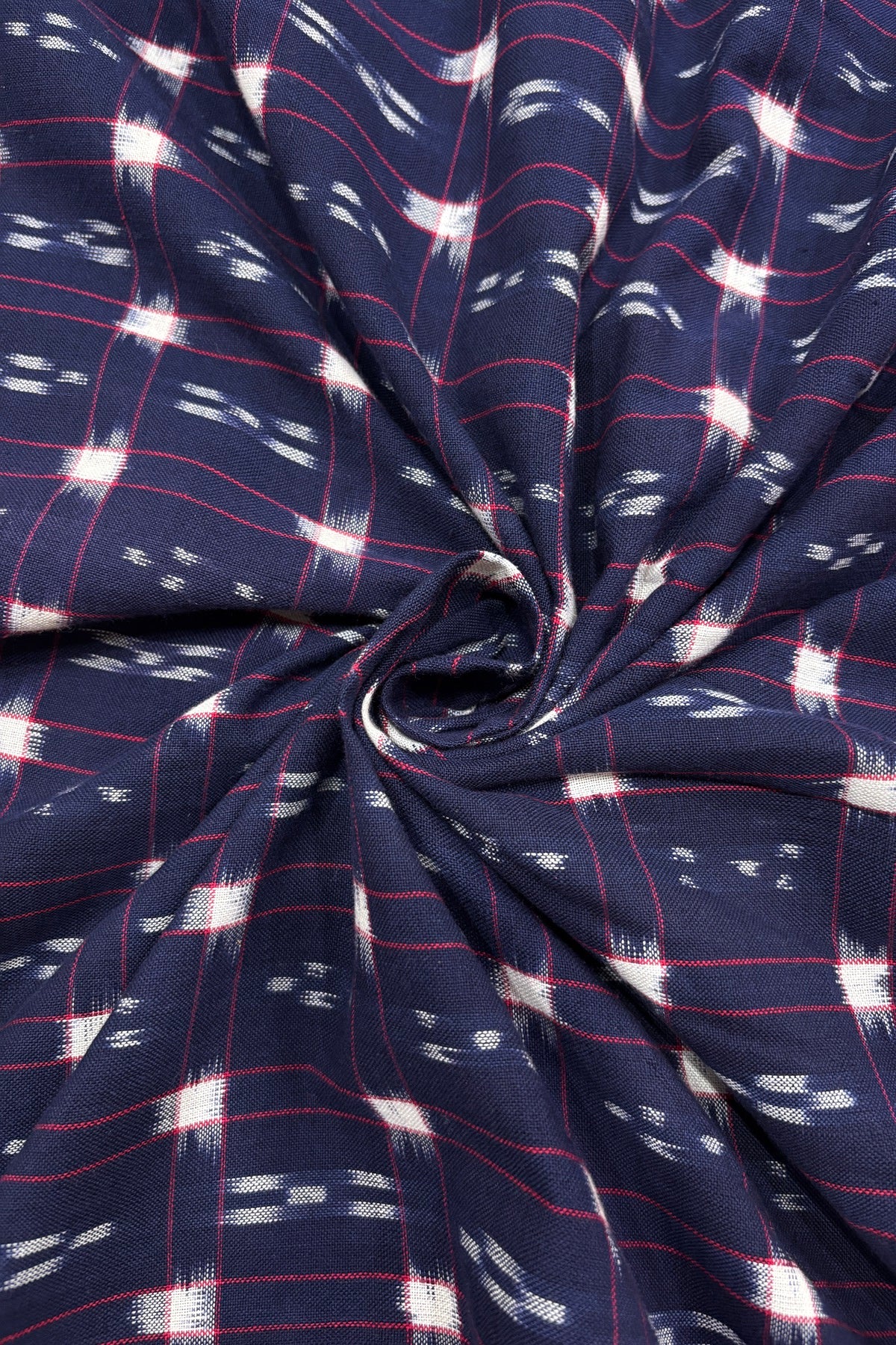 Double Ikkat Motifs In Checkered Geometric Squared Pure Cotton Fabric