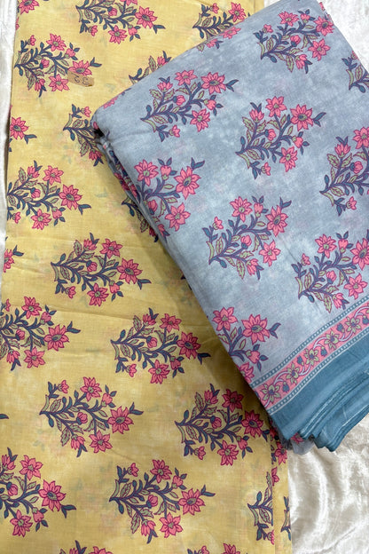 Persian Mughal Flower Inspired Sanganeri Handblock Printed Cotton Fabric
