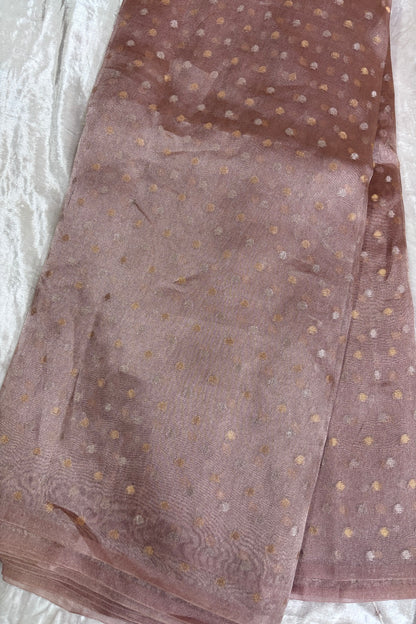 Gold & Silver Polka Dots Zari Woven Pure Organza Tissue Fabric