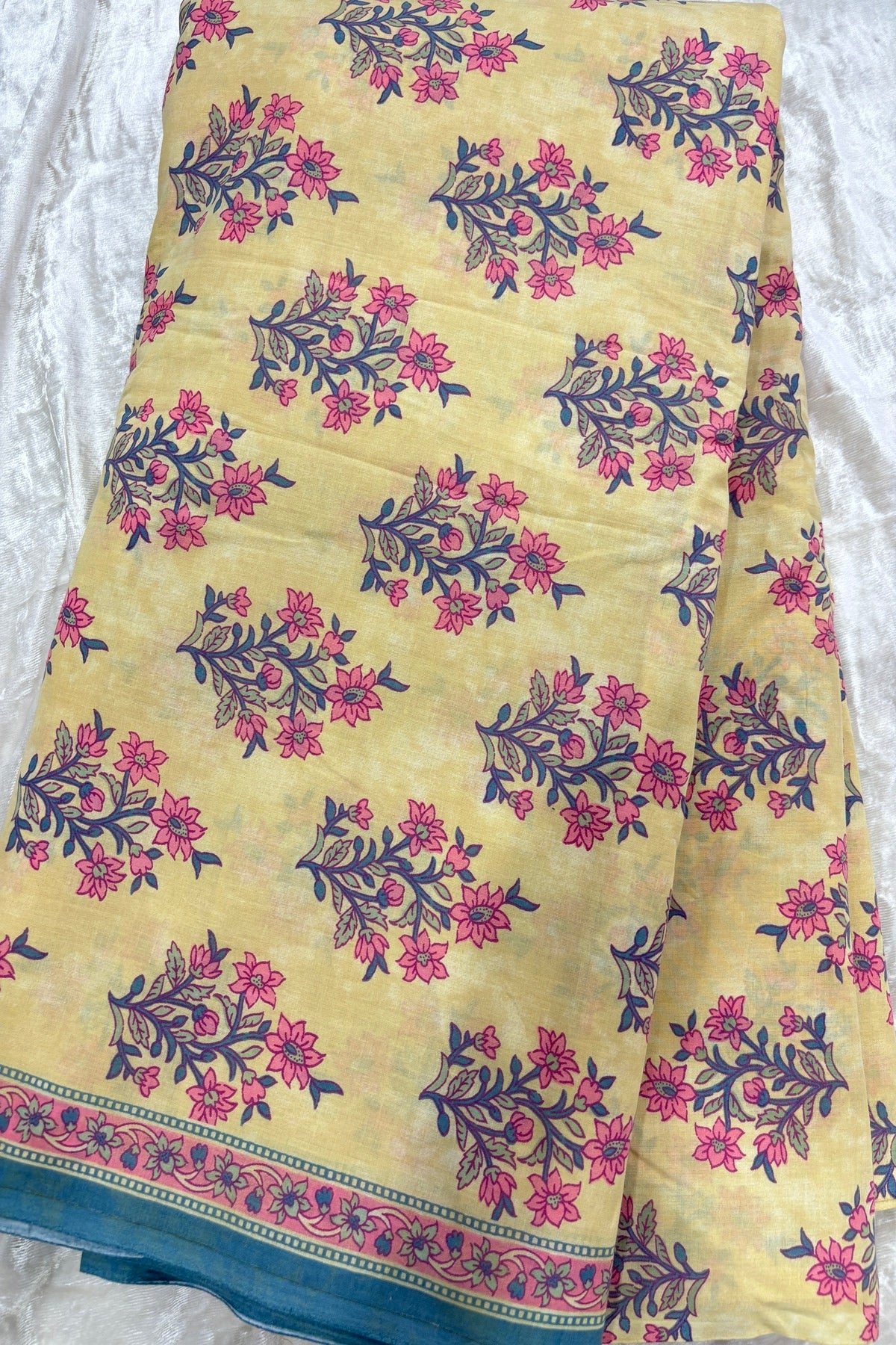 Persian Mughal Flower Inspired Sanganeri Handblock Printed Cotton Fabric