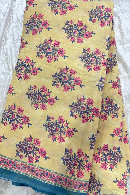 Persian Mughal Flower Inspired Sanganeri Handblock Printed Cotton Fabric
