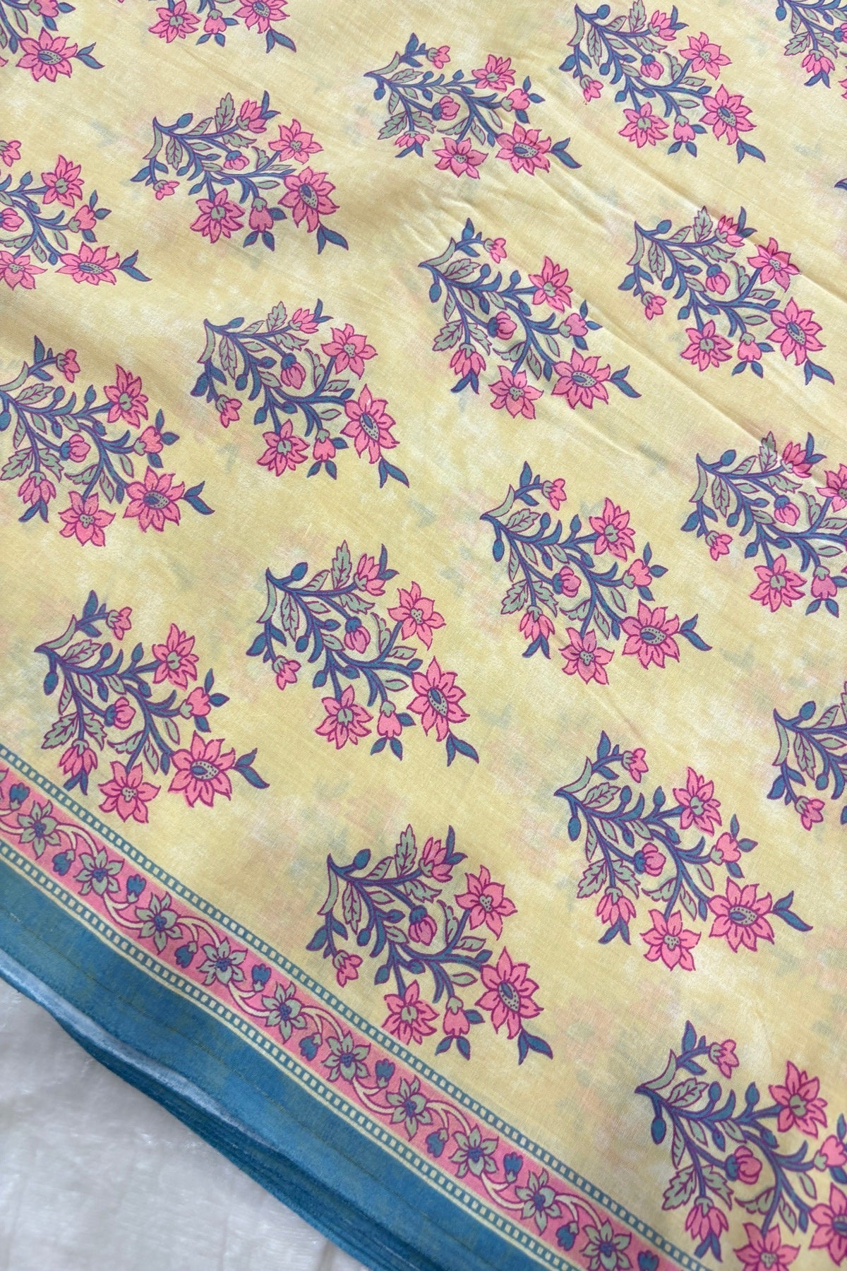 Persian Mughal Flower Inspired Sanganeri Handblock Printed Cotton Fabric