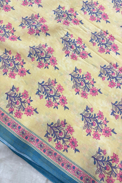 Persian Mughal Flower Inspired Sanganeri Handblock Printed Cotton Fabric