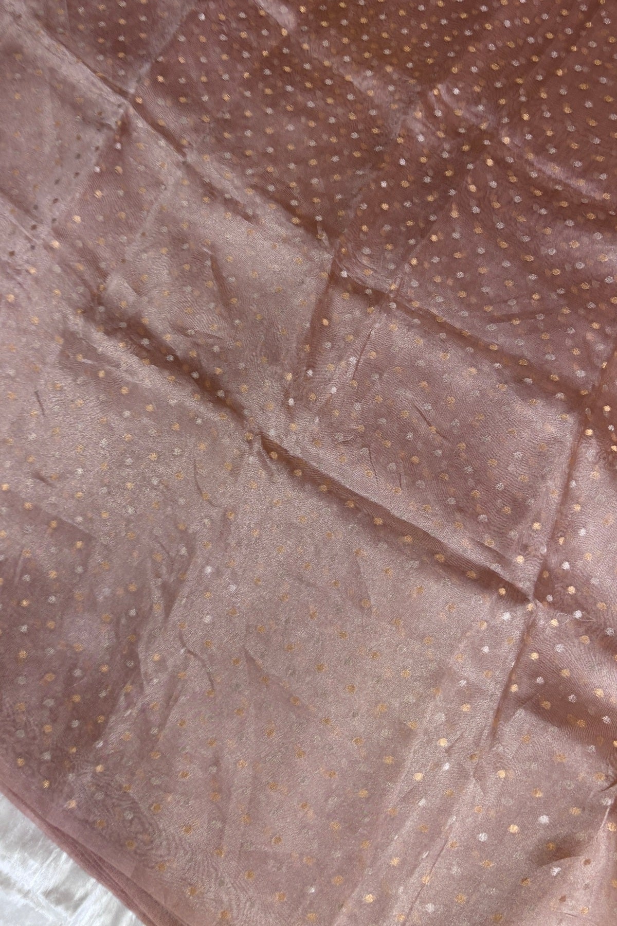 Gold & Silver Polka Dots Zari Woven Pure Organza Tissue Fabric