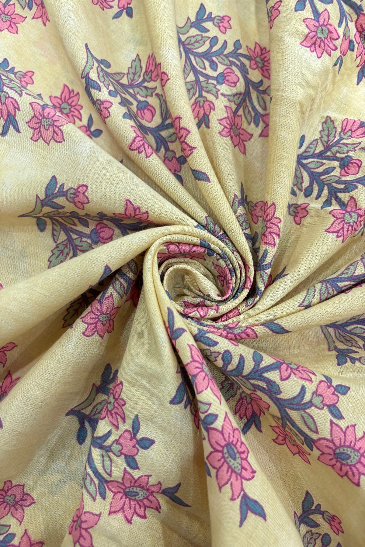 Persian Mughal Flower Inspired Sanganeri Handblock Printed Cotton Fabric