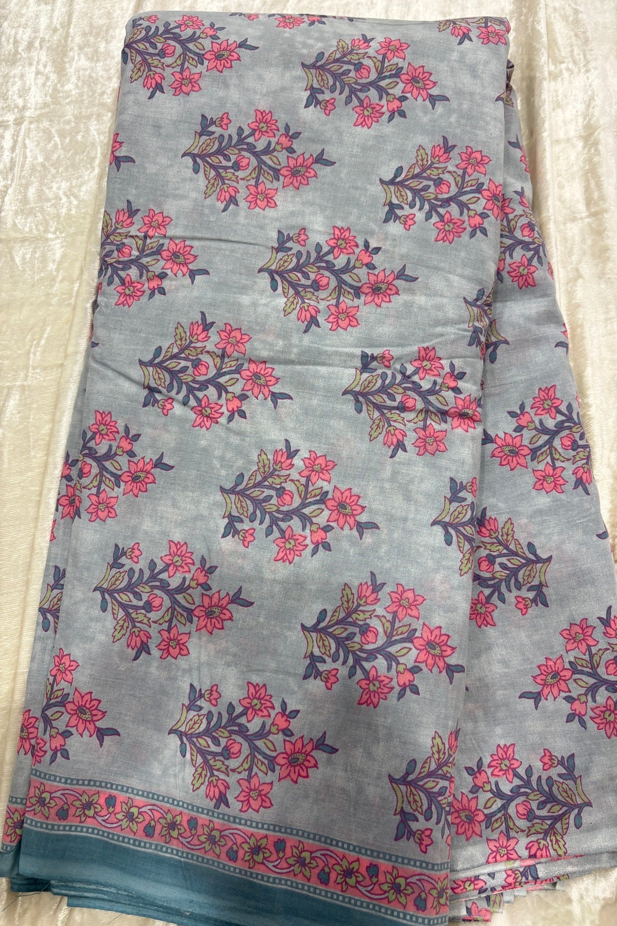 Persian Mughal Flower Inspired Sanganeri Handblock Printed Cotton Fabric