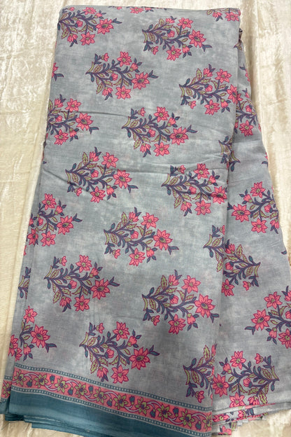 Persian Mughal Flower Inspired Sanganeri Handblock Printed Cotton Fabric