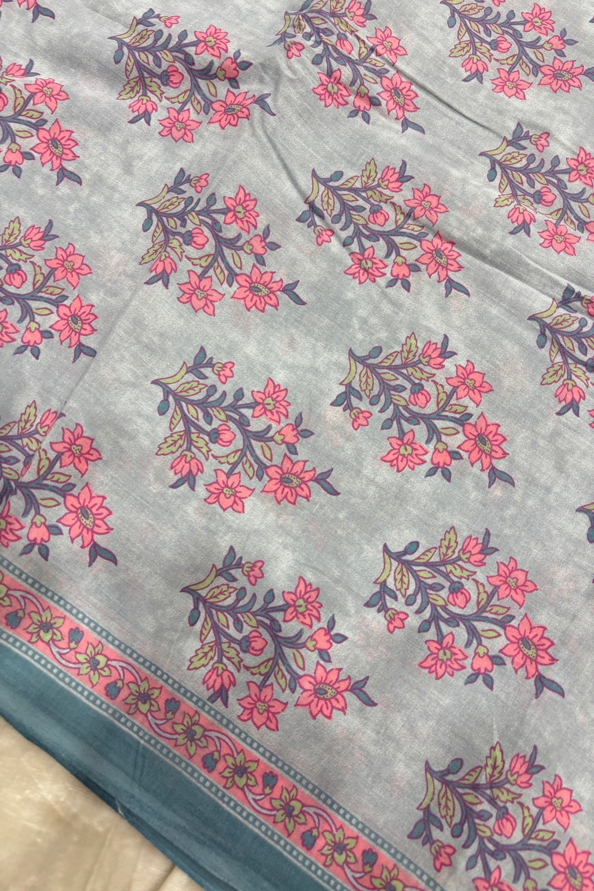 Persian Mughal Flower Inspired Sanganeri Handblock Printed Cotton Fabric