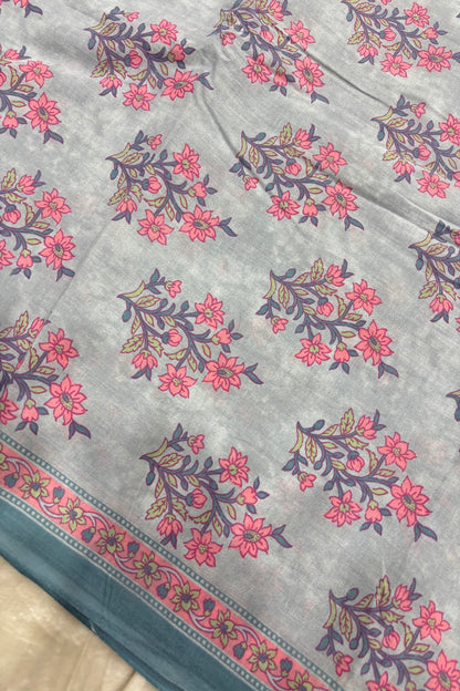 Persian Mughal Flower Inspired Sanganeri Handblock Printed Cotton Fabric