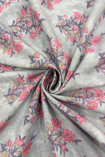 Persian Mughal Flower Inspired Sanganeri Handblock Printed Cotton Fabric