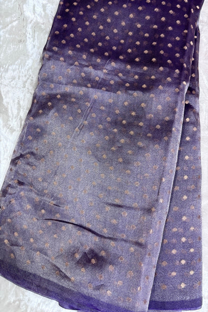 Gold & Silver Polka Dots Zari Woven Pure Organza Tissue Fabric