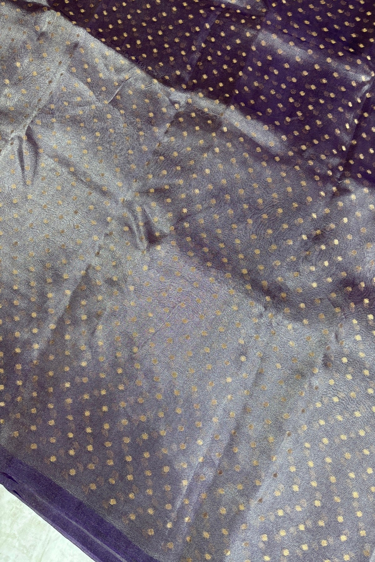 Gold & Silver Polka Dots Zari Woven Pure Organza Tissue Fabric