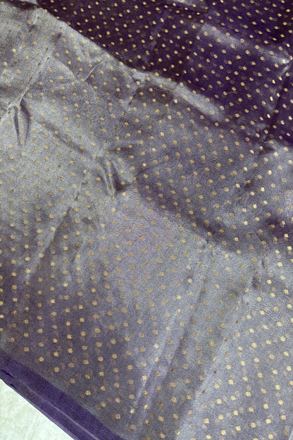 Gold & Silver Polka Dots Zari Woven Pure Organza Tissue Fabric
