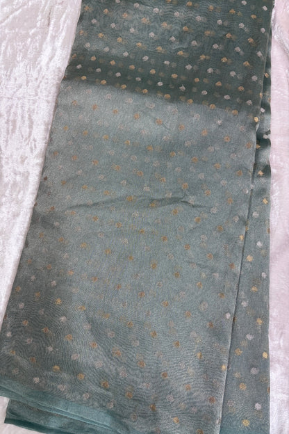 Gold & Silver Polka Dots Zari Woven Pure Organza Tissue Fabric