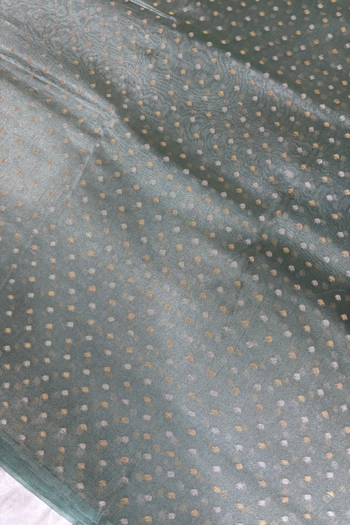 Gold & Silver Polka Dots Zari Woven Pure Organza Tissue Fabric