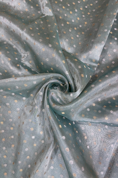 Gold & Silver Polka Dots Zari Woven Pure Organza Tissue Fabric