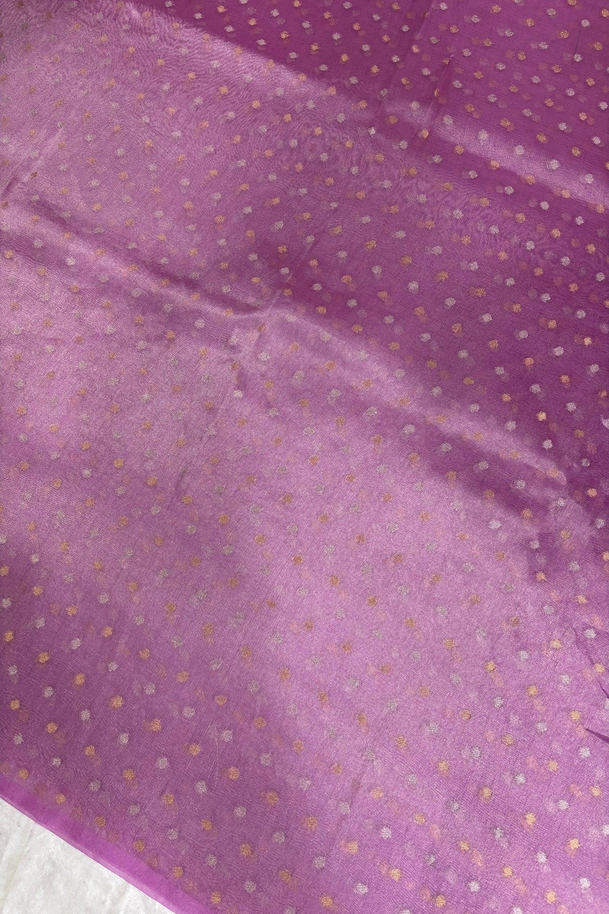 Gold & Silver Polka Dots Zari Woven Pure Organza Tissue Fabric