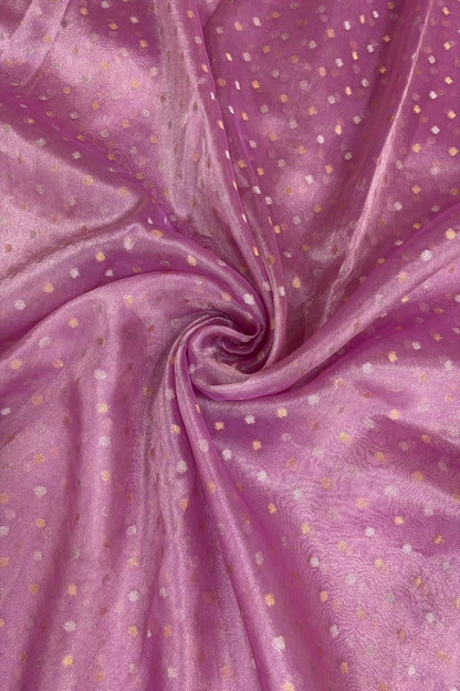 Gold & Silver Polka Dots Zari Woven Pure Organza Tissue Fabric